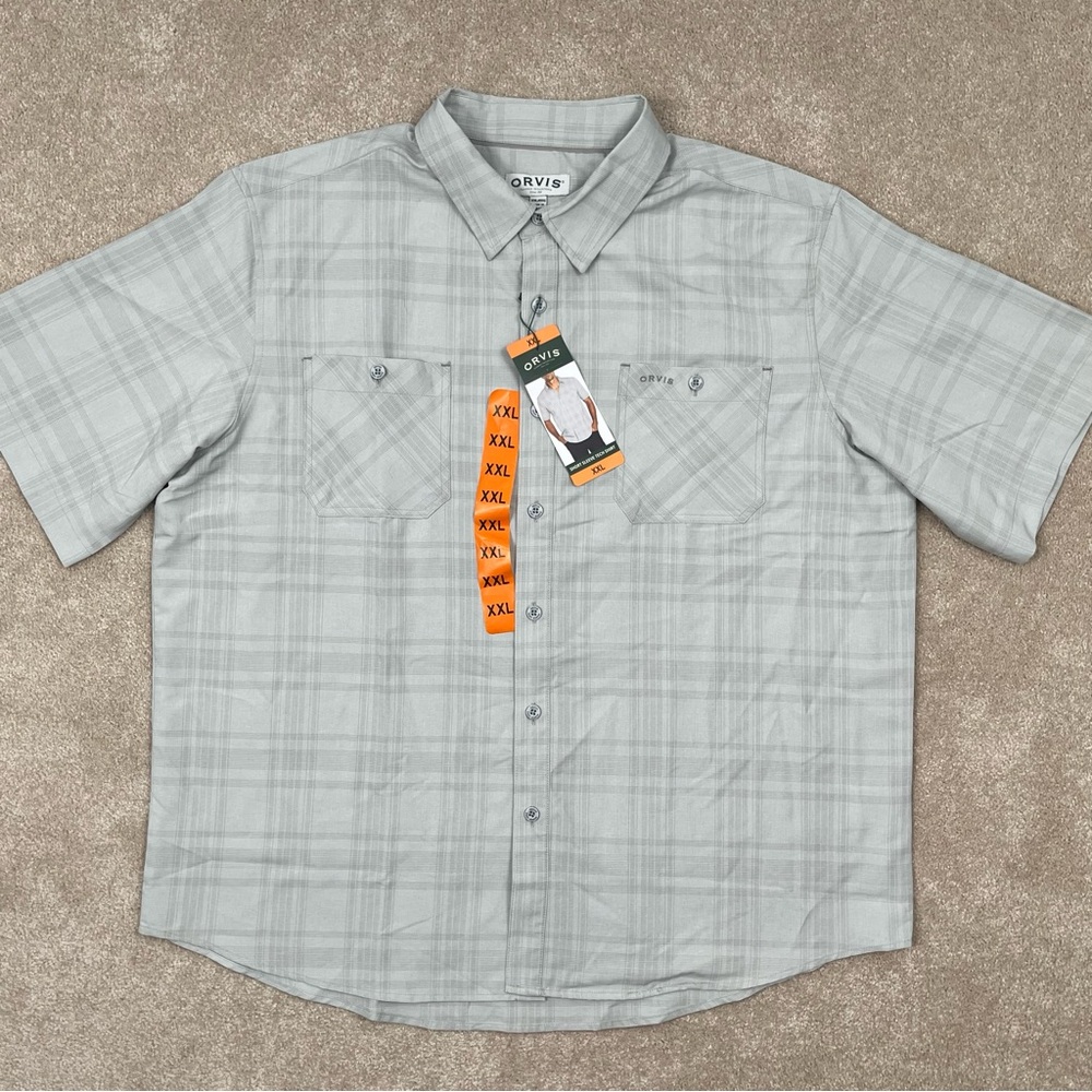 Orvis Classic Collection Shirt XXL Gray Plaid Button Up Short Sleeve Outdoor Men